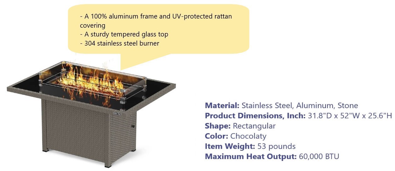 Best rectangular propane fire pit table